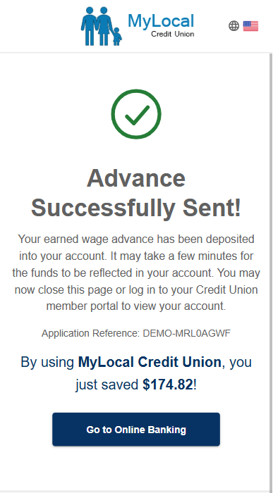 Earned Wage Access — advance successfully sent confirmation