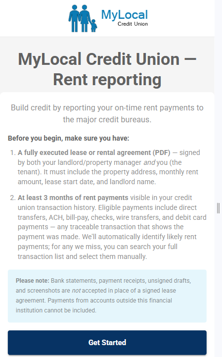 Payment Reporting signup — build credit by reporting on-time rent payments